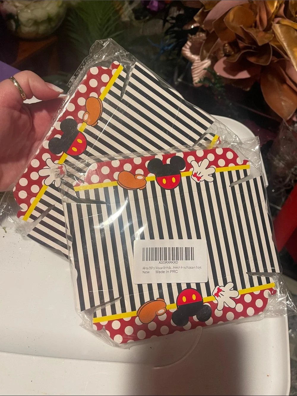 Mickey Mouse Themed Striped Party Treat popcorn fry trays Red, Black, White 72